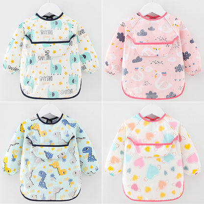 Waterproof Cotton Bib for Kids - Long Sleeve Feeding Apron